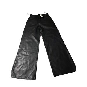 Francescas Black Faux Vegan Leather Wide Leg Pants High Waisted Size M NWT